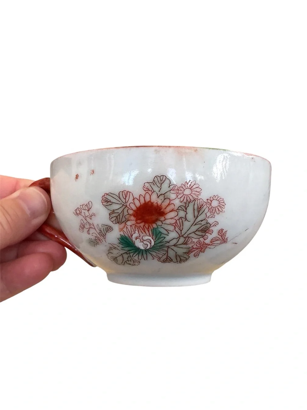 Vintage Japanese Hand Painted Teacup and Saucer Set. Geisha and Floral Landscape